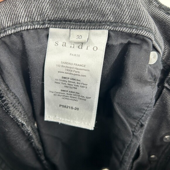 SANDRO Paris Black Dark Wash Button Fly Distressed High Rise Skinny Jeans 30 - Picture 9 of 10